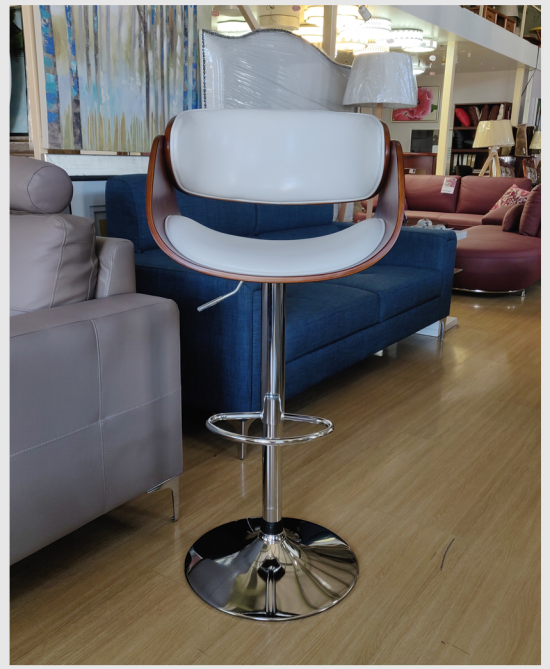 Abruzzo Bar Chair Bend Wood White Leather