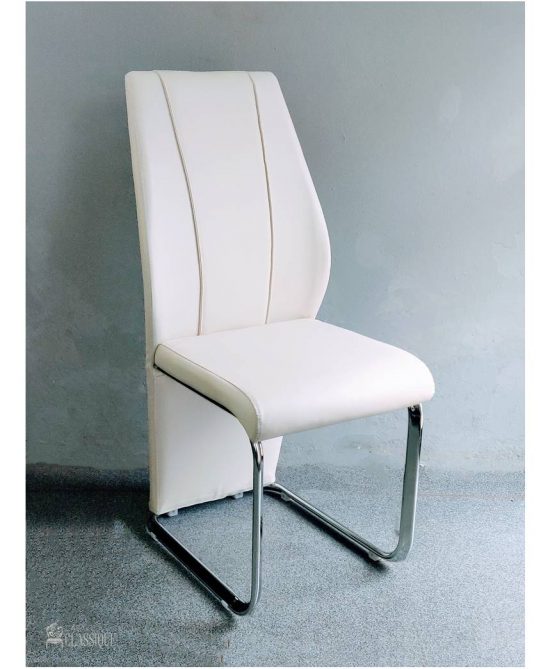 Arabella Dining Chair Cream White & Metal leg in silver