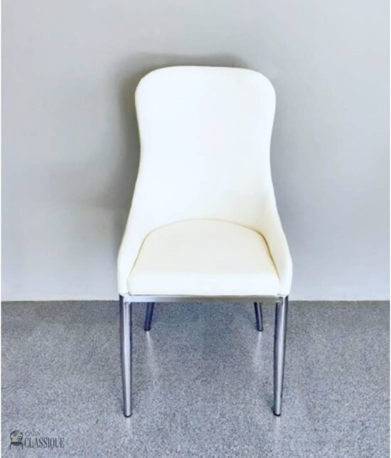 Amara Dining Chair White with Metal Leg in Silver 62×52×100cm