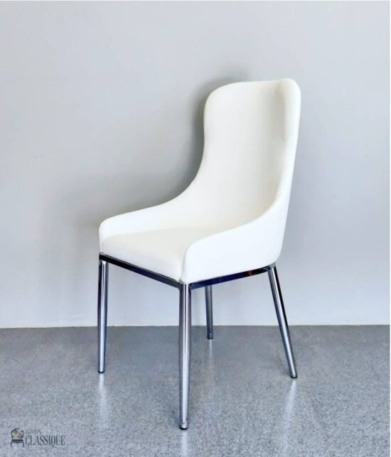 Amara Dining Chair White with Metal Leg in Silver 62×52×100cm