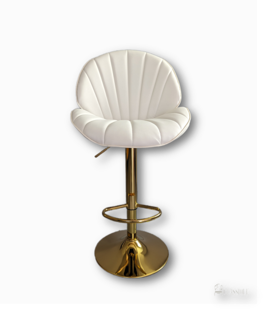Ana Gas Lift Adjustable Bar Chair Gold Cream White Leather