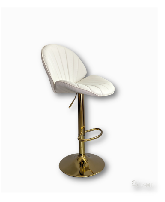 Ana Gas Lift Adjustable Bar Chair Gold Cream White Leather