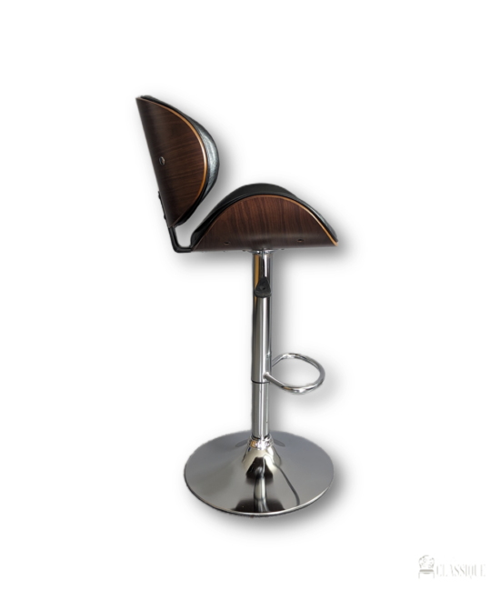 Antonio Gas Lift Adjustable Bar Chair Bend Wood Black Leather