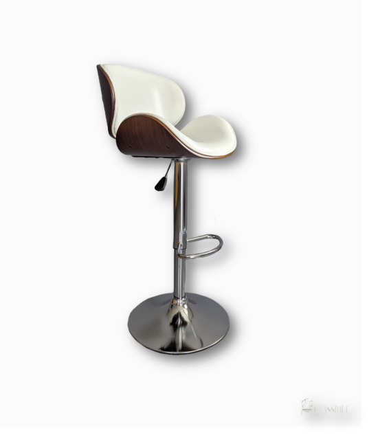 Antonio Gas Lift Adjustable Bar Chair Bend Wood White Leather