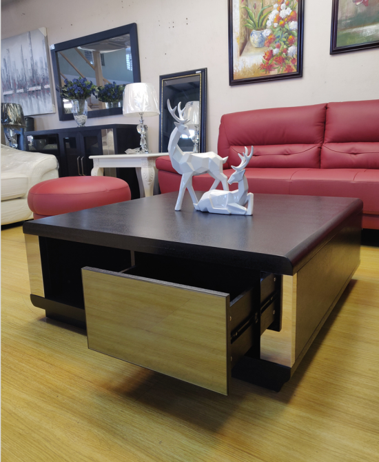 Cepheus Coffee Table Modern Black w/Stainless Steel in Sliver 100Lx100Dx38Hcm SPECIAL