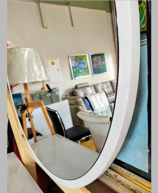 Alva Round Wood Frame Scandi Mirror White Gloss 90cm