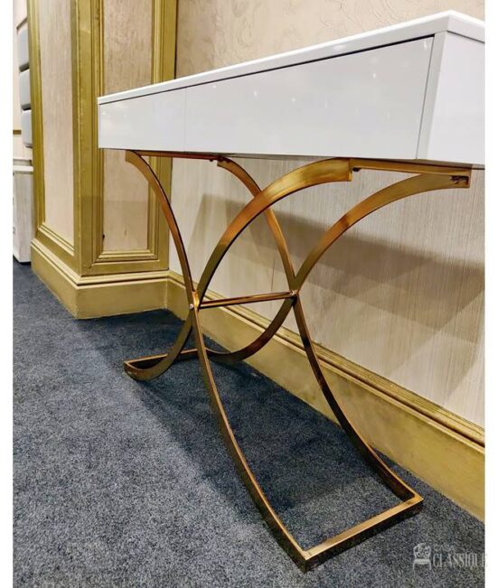 Alethea Console Table & Mirror SET White & Gold Metal w/Tempered Glass L130xW40xH90cm SPECIAL