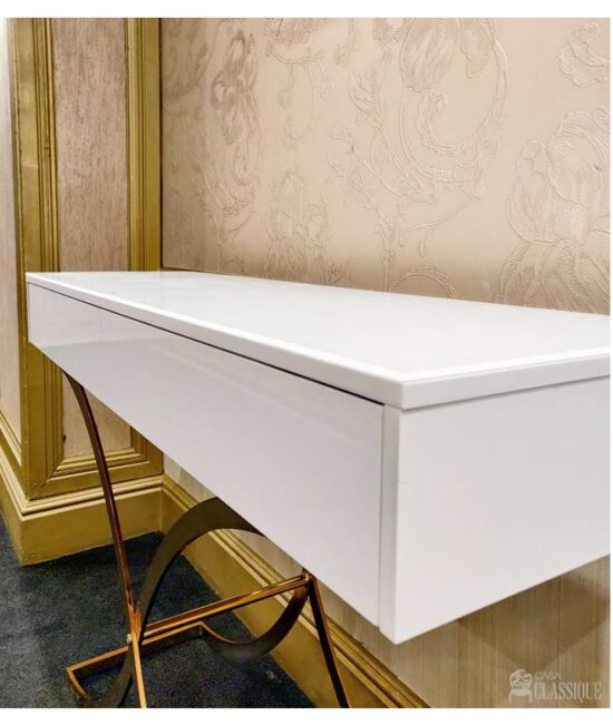 Alethea Console Table White & Gold Metal w/Tempered Glass L130xW40xH90cm