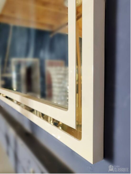 Alethea Wood Frame Wall Mirror White Gloss & Gold Metal L120xH70cm