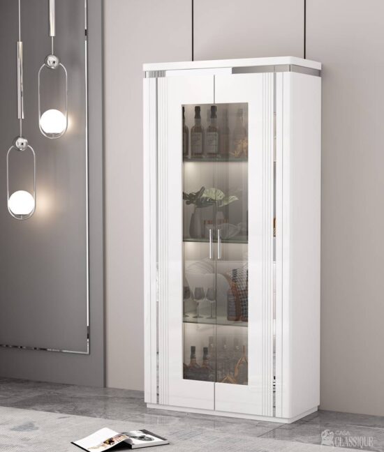 Viviana Display Cabinet LED light Gloss White Silver Metal 90Lx40Dx190Hcm