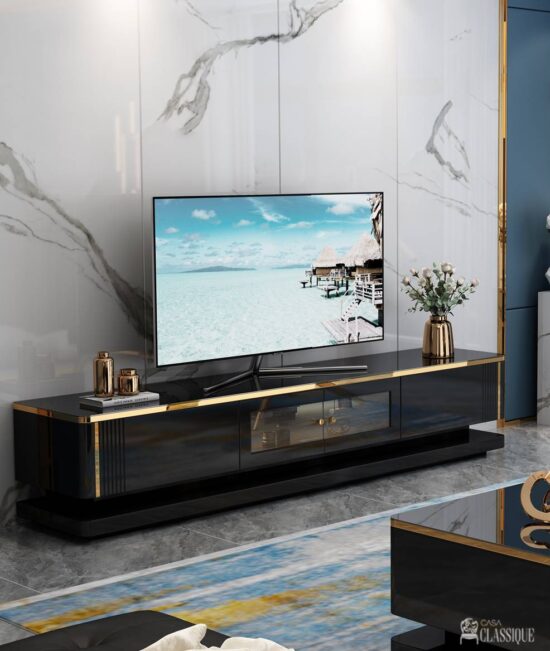 Viviana Black TV Stand Gloss Black & Gold Metal 200Lx40Dx41Hcm