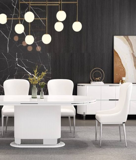 Coretta Dining Table & Chair 7pcs set Neo-modern White & Silver