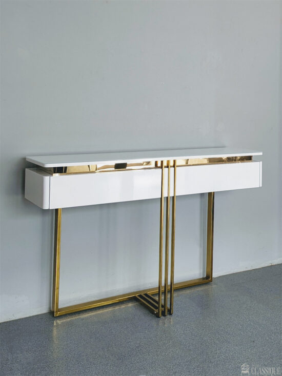 Contessa Console Table Modern Gloss White & Gold