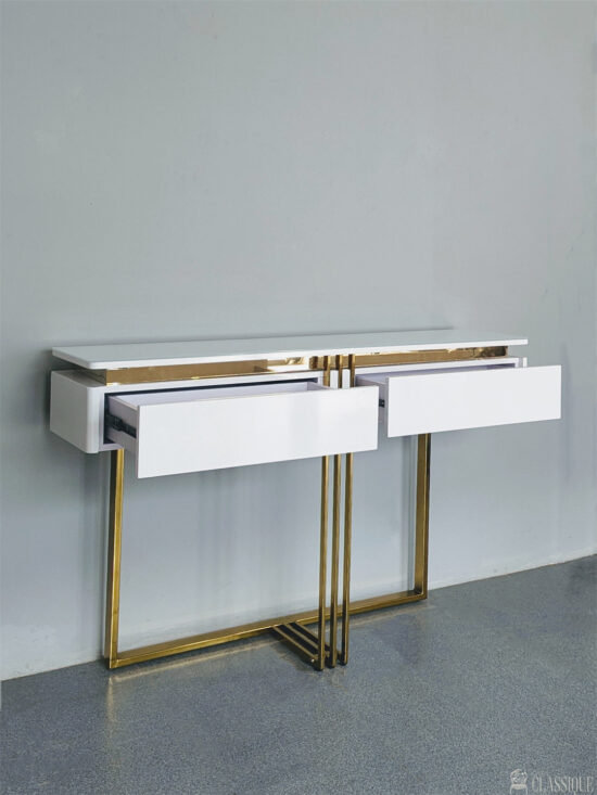 Contessa Console Table Modern Gloss White & Gold