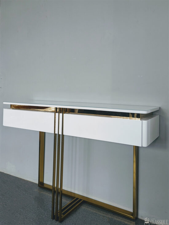 Contessa Console Table Modern Gloss White & Gold