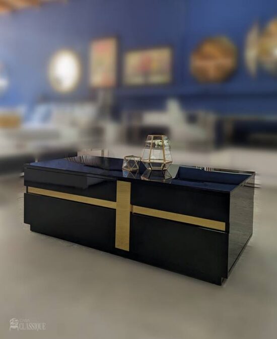 April Coffee Table Gloss Black w/Stainless Steel Gold 120Lx60Dx40Hcm