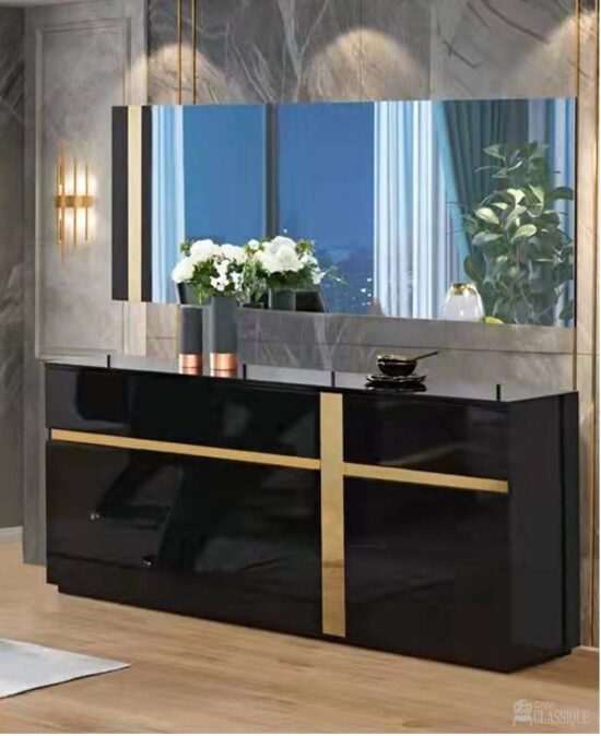 April Sideboard Gloss Black Stainless Steel in Gold 180Lx40Dx80Hcm