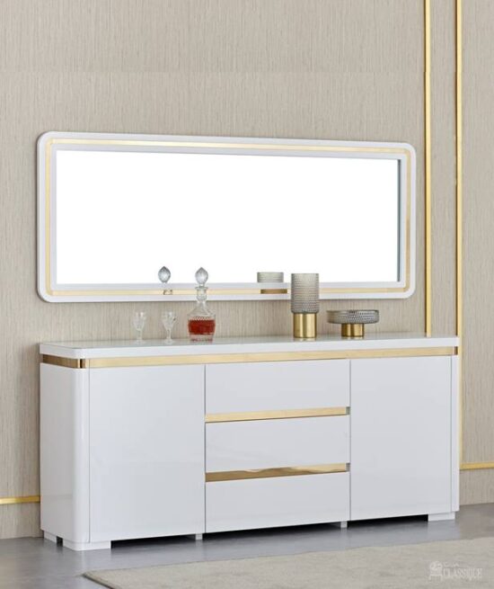 Angelica Sideboard Gloss White with Gold Trim 180Lx40Dx80Hcm LAST STOCK AS IS