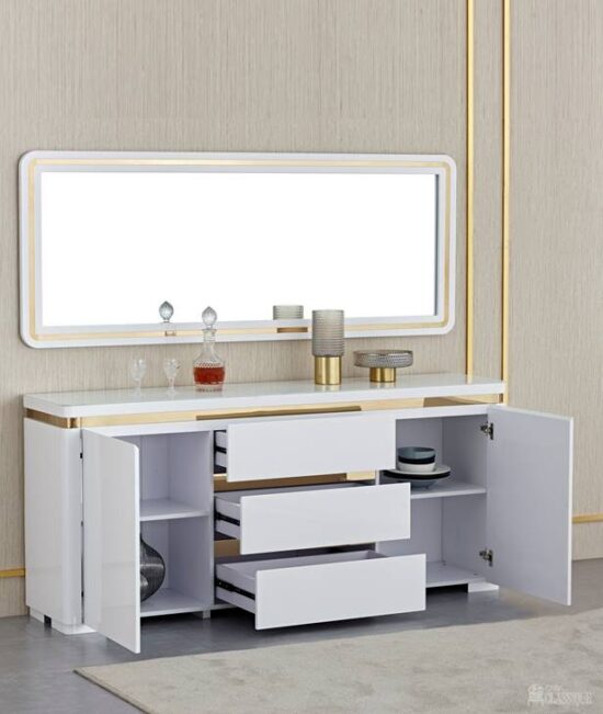 Angelica Sideboard Gloss White with Gold Trim 180Lx40Dx80Hcm LAST STOCK AS IS