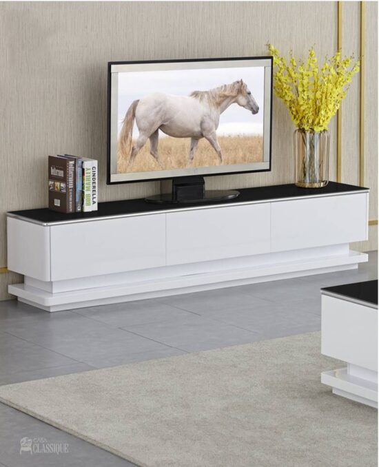 Alessandra TV Stand White Gloss & Silver Stainless Steel 200Lx40Dx41Hcm