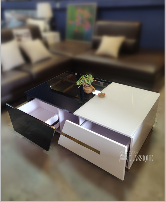Alethea Coffee Table b&w gloss stainless steel 120Lx70Dx40Hcm