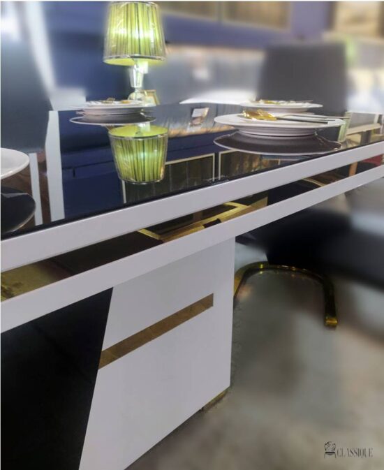 Alethea Dining Table Gloss B&W & Gold Trim 200x100x76cm Table ONLY