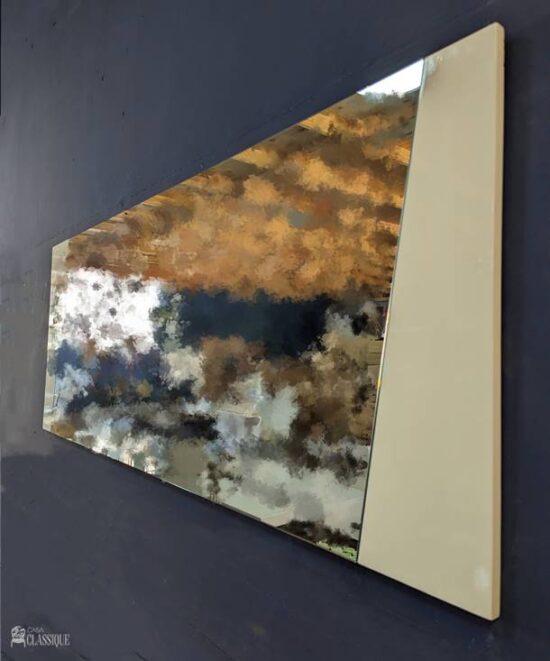 Alethea Wood Frame Wall Mirror Gloss B&W with Gold Trim 180Lx70Hcm