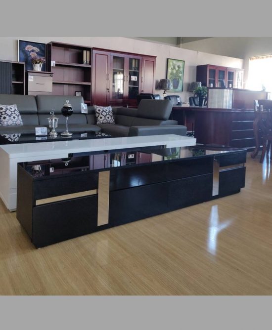 April II TV Stand Modern Black w/Stainless Steel in Sliver 200Lx40Dx42Hcm Special