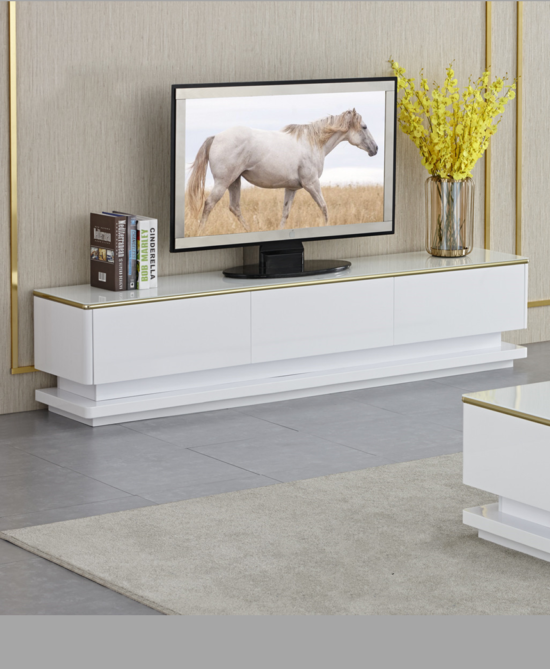 Alessandra W&G TV Stand white gloss & gold stainless steel 200Lx40Dx41Hcm