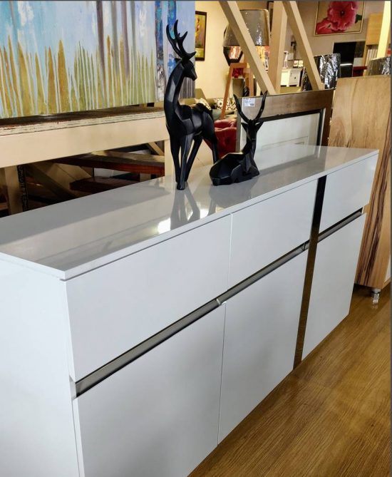 April Sideboard Gloss White w/Stainless Steel in Silver 180Lx40Dx80Hcm
