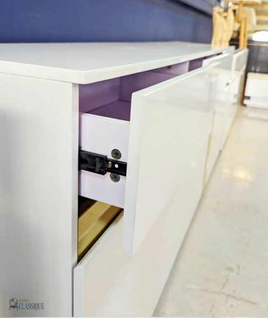 April Sideboard Gloss White w/Stainless Steel in Gold 180Lx40Dx80Hcm