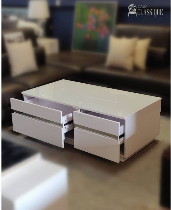 April Coffee Table Gloss White w/Stainless Steel in Silver 120Lx60Dx40Hcm