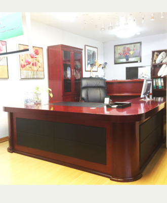 Arron 2.4m L-shape Executive Office Desk Veneer Mahogany