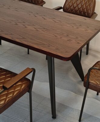 dining table, oak veneer table, mahogany stain furniture, matte coffee steel frame, 6-8 seater, industrial dining, 1.8m table, free delivery Gauteng