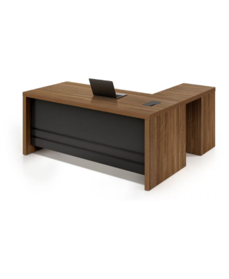 Elowen 1.6m L-shaped executive desk in American Walnut with black modesty panel