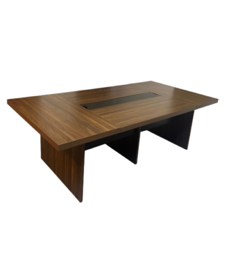 Ewan 8-10 seater American Walnut boardroom table with thick top and black center accent strip