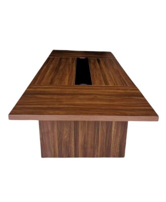 Ewan 3.2m boardroom table in deep wood grain laminate finish, designed as a large heavy duty meeting table for corporate conference rooms.