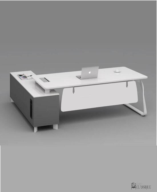 Moritz 1.8x1.6m Gloss White L Shape Office Desk w/Cabinet Fluid Steel Leg