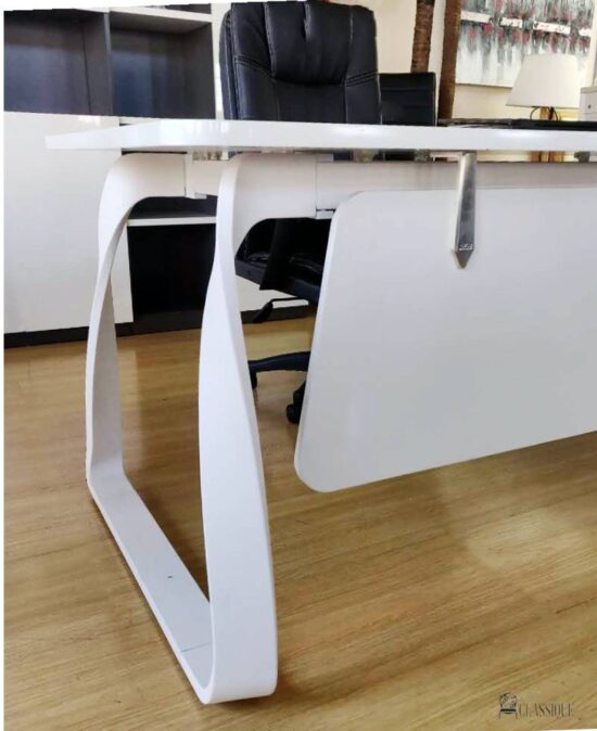 Moritz 1.8x1.6m Gloss White L Shape Office Desk w/Cabinet Fluid Steel Leg