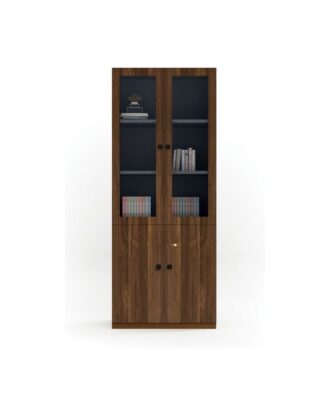 Linden 2 door cabinet featuring a sleek commercial laminate finish and modern metal handles for office storage organization.