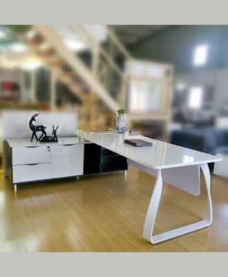 Moritz 2.2m White & Gray L-Shape Executive Office Desk