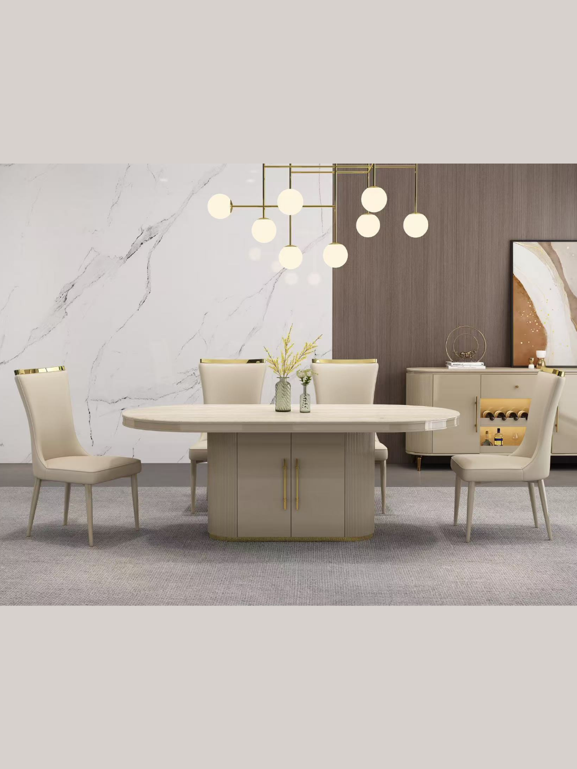 Riccardo Dining Table & Chair set CONTESSA Dining Table & Chair set Light Tan