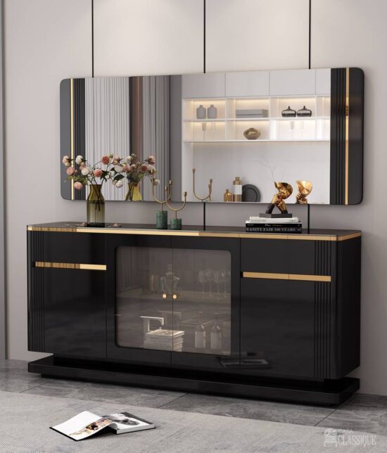 Viviana Black Sideboard Gloss Black & Gold L900 x W400 x H1900