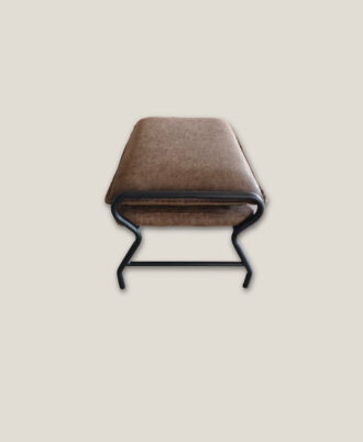 Buzz matching lounge ottoman featuring a plush buffalo brown faux leather cushion on a modern steel rack frame