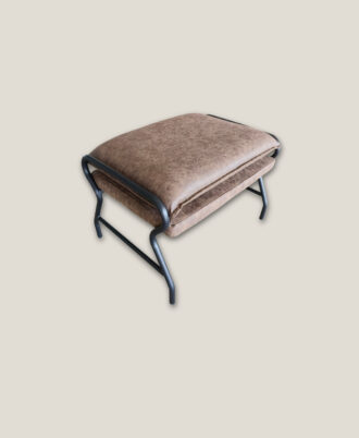Buzz matching lounge ottoman featuring a plush buffalo brown faux leather cushion on a modern steel rack frame
