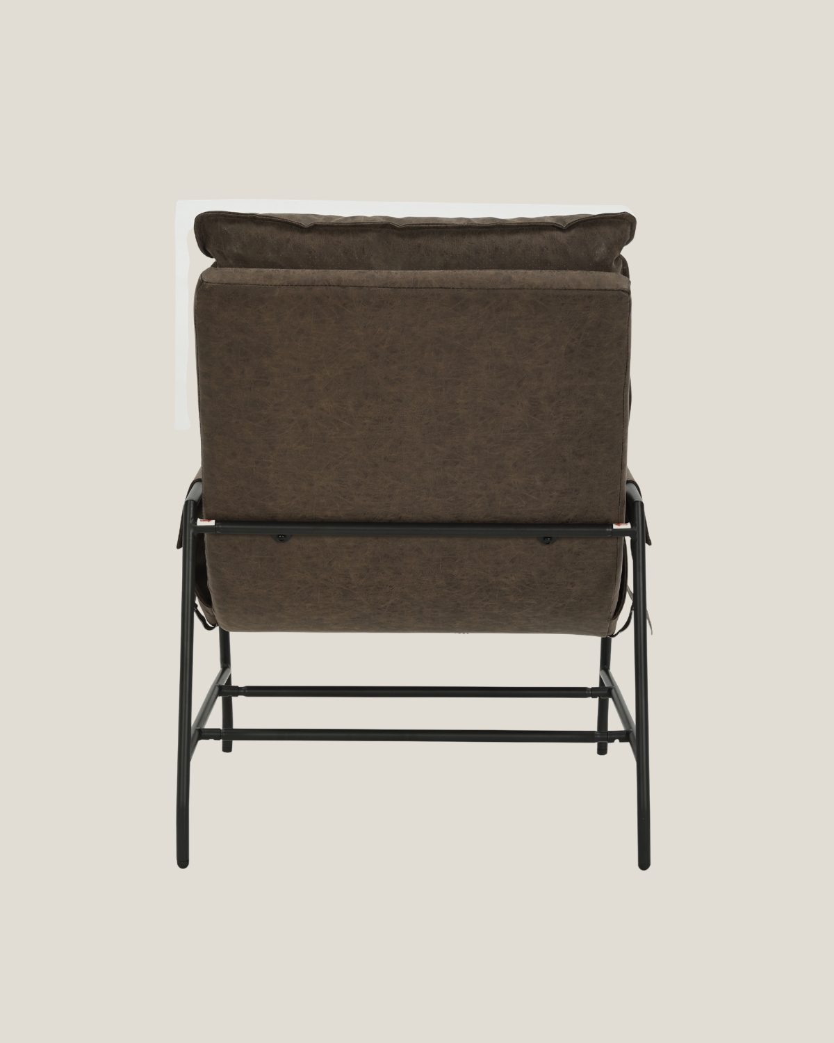 manhattan-occasional-chair-buffalo Manhattan occasional accent chair in buffalo brown PU leather featuring a black metal frame with side storage pockets